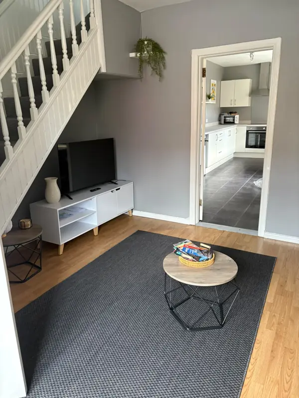 Living room vacuumed and reset, ready for guests, Belfast