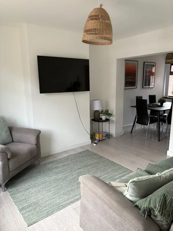 Open plan living and dining area after a clean, Belfast