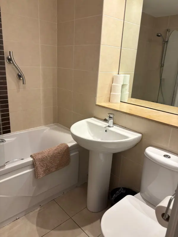 Bathroom with clean basin and restocked toilet roll, Belfast